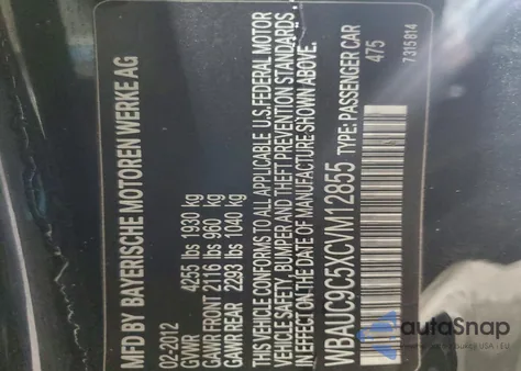 2012 BMW 135 I z USA, uszkodzony, nr VIN WBAUC9C5XCVM12855